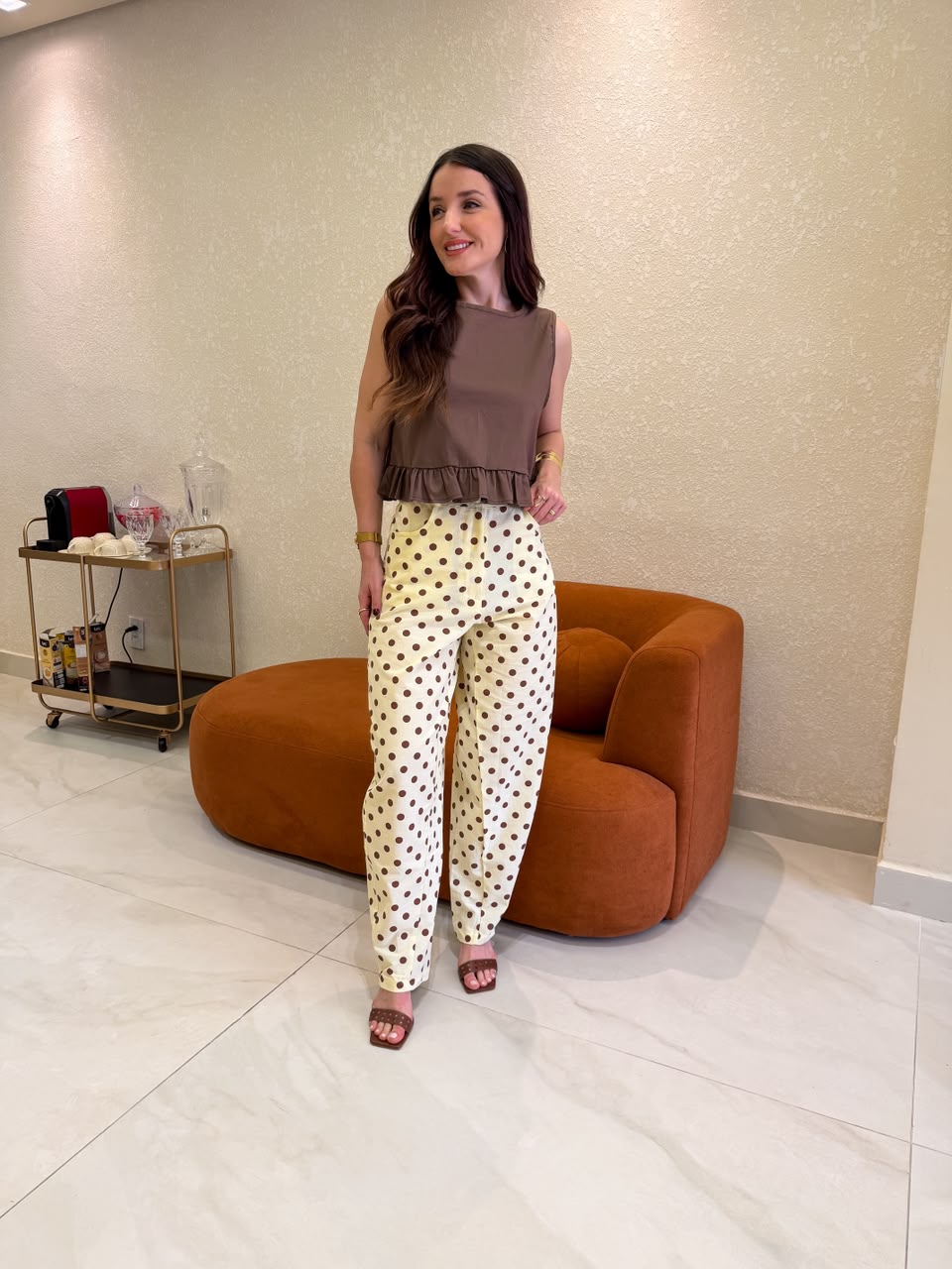 Calça Barrel em Poá