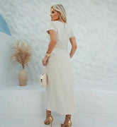 Conjunto de Linho – Saia Midi com Fenda e Cropped Elegante