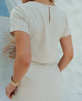 Conjunto de Linho – Saia Midi com Fenda e Cropped Elegante